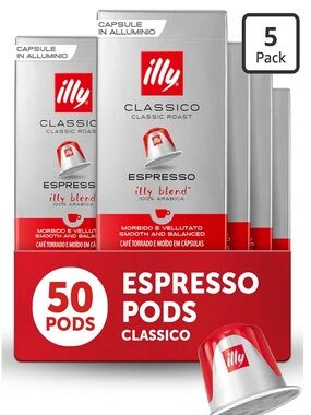 illy Espresso Capsules, Classico Medium Roast, 10 Count, 5 Pack 080